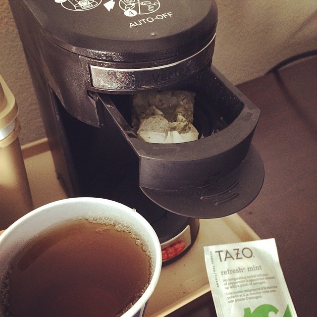 I finally have a use for single serve hotel room coffee makers. Startin' my day right! #PeppermintTea