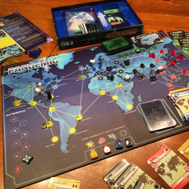 Pandemic is the hardest and most fun board game I've ever played. It took us 10 full games but Dar and I finally cured all 4 diseases.  #Pandemic #BoardGame